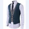 Wangyandress bleu gris marié porter des gilets de mariage personnalisé v cou simple boutonnage hommes gilet européen et américain style marié gilets