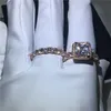 Fedi nuziali di fidanzamento fatte a mano set per donna uomo AAAAA zircone cz anello in oro rosa riempito regalo di gioielli da sposa