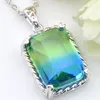 Fashion rectangle Tourmaline 925 Sterling Silver Pendant Necklaces for Valentine's day gift