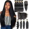 Brasilianska Virgin Hair Rak 4 Bundlar Med Front Body Water Deep Wave Human Virgin Hair med stängning Kinky Curly Human Hair Extensions