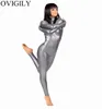 OVIGILY Women's Full Body Suit Costume Spandex Dance Ballet Gymnastics Catsuit Adult Black Long Sleeve Shiny Metallic Unitard