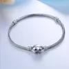 Wholesale17-21cm Silver Plated Bracelet 3mm Snake Chain Heart Clasp Fit European Beads For Pandora Bracelet Charm Beads Bangle & Jewelry DIY