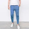 Hommes Taille Élastique Jeans Printemps Casual Noir Denim Bleu Jeans Pantalon Slim Fit Long Trouser232z