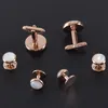 Uroczy biżuteria Mężczyźni Formalna Dress Garnitur Ślub Prom Cufflinks i Studia Ustaw Okrągły Rose Gold Pearl Spinki