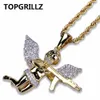 Topgrillz 2018 Ny stil Hip Hop Men Smycken Halsband Koppar Guldfärg Pläterad Iced Out CZ Stone Cupid Angel Hänge Halsband