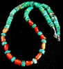 Native Turquoise Heishi Coral Sterling Silver Bead Necklace Rare