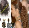 Clip di estensione dei capelli umani a coda di cavallo con coulisse e ricci castani stile Halle, in coda di cavallo 120g marrone medio # 4