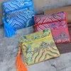 Luxury Wave Tassel Zipper Coin Purse Square Chinese Silk Brocade Pouch Party Favor Bags Small Wedding Gift Bags Jewelry Packaging Bags 100pc