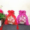 Hand Ribbon Embroidery Large Drawstring Bag Burlap Christmas Gift Bags Bunk Fabric Pouch Tassel Wedding Party Favor Bags 50pcs/lot