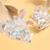 Prachtige kristallen bruiloft bruids schoenen strass 8cm prinses rood zilver kleurrijke formele partij prom schoenen puntige teen vrouwen pompen