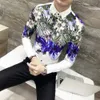 Luksusowy druk koszula Mężczyźni Brand New Korean Slim Fit Casual Męskie Koszulki Kwiatowe Koszule Z Długim Rękawem Night Club Party Dress Tuxedo Męska koszula