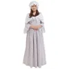 Trajes da Renascença Medieval Colonial Pioneiro Peregrino Adulto Halloween Festa de Carnaval Mulher Vestido Floral com Bonnet Outfit Yellow271Q