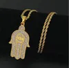 Hip Hop Hamsa Hand of Fatima Lucky Evil Protection Eye Protection Amulette Collier Pendant Crystal 24inch Chain de corde7168317