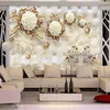 Custom Photo Wallpaper 3D Fresco Wall paper Sticker 3d Luxury Gold White Flower Soft Bag Globe Jewelry TV Background