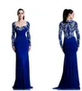 Pape uzun kollu Dubai Boncuklu Modaya Kraliyet Mavi Arap gece elbiseleri Kristal Vestidos De Festa Partisi Resmi Pageant Ünlü Gowns