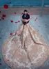 Robes de mariée romantiques de champagne sans bretelles dos nu en dentelle robes de mariée avec train cathédrale Dubaï plus taille pays robe de mariée personnalisée