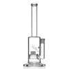 15 -tums JM flöde Straight Tube Glass Hookah Bong - Tree Percolator, 18mm Female Joint, White Color Logo