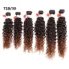 14-18in Jerry Curly Hair Weave Syntetisk Sy i hårförlängningar Ombre Rosa / Blonde / Bourgundry Bundlar 6PCS / Pack
