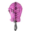 Pełne zadaszone BDSM seks Hood Party Mask Bondage Cource Ograniczenia Ślepota Master Produkty dla kobiet sztuczne skórzane różowe GN3113000154126461