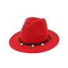 Unisex 12 colores clásico Jazz negro cinta perla decorada lana fieltro Fedora sombreros mujeres Panamá Jazz Trilby Derby sombrero