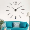 Klistermärken 3D Big Acrylic Mirror Wall Clock Kort diy kvartsklocka Still livsklockor heminredning vardagsrum klistermärken