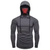 Erkek Maske Kafatası Saf Renk Kazak Uzun Kollu Kapşonlu Kazak Tops Siyah / Gri Artı Boyutu 3XL erkek Hoodies Tops