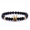 2018 New Trendy Pave CZ King Crown Charm Bracelets Elasticity Adjust Size Men Natural Bianshi Stone Beads For Women Men Jewelry