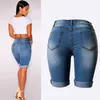 Knee Length Ripped Jeans for Women Holes Plus Size Denim Shorts with High Waist Jeans Taille Haute Women Female Jean Femme 50