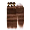 4 braunes menschliches Haar Schuss mit Spitzenverschluss Silky Straight Human Hair Webs mit Spitzenverschluss braunes Haarverlängerung 4pcslot6275289