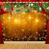 Merry Christmas Backdrop Wooden Floor Printed Glitter Stars Balls Green Leaves Red Curtains Xmas Party Stage Photo Backgrounds