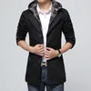 Wholesale- marca de moda longa trincheira casaco homens 2017 winte chapéu destacável windbreaker capuz masculino casual casaco maciço 4xl