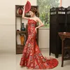 Nieuwe Moderne Sexy Party Dreses Long Cheongsam Chinese Stijl Avond Bruiloft Qipao Rode Traditionele Trailing Stijl Cheongsam Robe