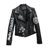 New Spring Ladies Rivet Lettera Stampa Locomotiva Pu Giacche in pelle Donna Short Fashion Hip Coat Pu Bomber in pelle