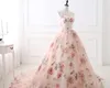 Appliques Prom Dress Print Blommor Organza Ball Kappa Aftonklänningar Rose Flowers Lace Formella klänningar