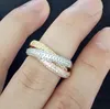 Triple Circles Gold Gold Rose Gold Silver Ring Três cores Jóias de luxo 925 Silver Paving Ring Cz Women Wedding Didering Rings for Lover250o