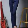 Plus Size 2018 Jeans blu con lacci a vita alta Pantaloni skinny a doppio petto in denim Pantaloni a matita elasticizzati alla moda