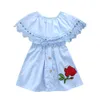Vestido de verão para bebê infantil garotas menina criança princesa renda jeans offshoudler algodão