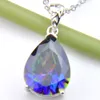 Luckyshine 12 Pcs/Lot Engagement Jewelry Water Drop Rainbow Topaz Gems 925 Sterling Silver Necklace For Women Wedding Pendants Jewelry