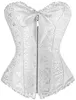 Sexy weißes Damen-Korsett, Plus-Size-Korsett, Reißverschluss, Überbrust-Shapewear mit Tanga, Burlesque-Korsett, Korporalkorsett und Teilstück E10