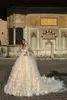 2020 Gorgeous Designer Champagne Wedding Dresses With White 3D Flowers Illusion Sheer Long Semes Court Train Arabiska brudklänningar9145576