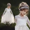 귀여운 국가 레이스 꽃 여자 드레스 결혼식 긴 소매 바닥 길이 간단한 라인 첫 영성체 드레스 구슬