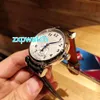 Yüksek Kalite Lüks erkek Izle Takvim ile 41 MM mavi ve beyaz Dial Siyah Deri Kayış Otomatik Mekanik safir kristal