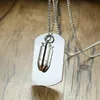 Stainless Steel Men's Blank Dog Tag Necklace with Bullet Pendant on Chain - Silver, Gold, Black