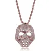 Yellow Rose Gold Plated Colorful CZ Mask Pendant Necklace for Men Women Hip Hop Necklace Hot Gift