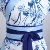 Chinese ancient clothing female traditional costume classical elegant blue and white porcelain style vestido hanfu women stage wear