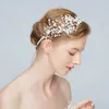 Nieuwe zilveren blad hoofdband bruids tiara parels bruiloft haar kroon accessoires mode vrouwen prom haar stuk handgemaakte sieraden