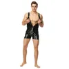 New Design Men's Leather Faux Latex Playsuit Teddy Bodysuits PU Costume Catsuit Zipper Open free shipping
