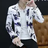 2018 Fashion Mens Flower Printed Blazers Casual Slim Fit Prom Dress Blazer Men Black Floral Stage Wear Blazers Jacka för Men300N