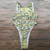 Schlangenhaut-Druck, einteiliger Badeanzug, Tanga, einteiliger Badebekleidungsrücken, tief ausgeschnittener Monokini-Badeanzug mit Metallkette für Damen