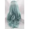kylie jenner style Middle Part Blue Ombre Glueless Lace Front Wigs natural wavy Handmade Synthetic Hair Long Women Holiday Wig Replacement